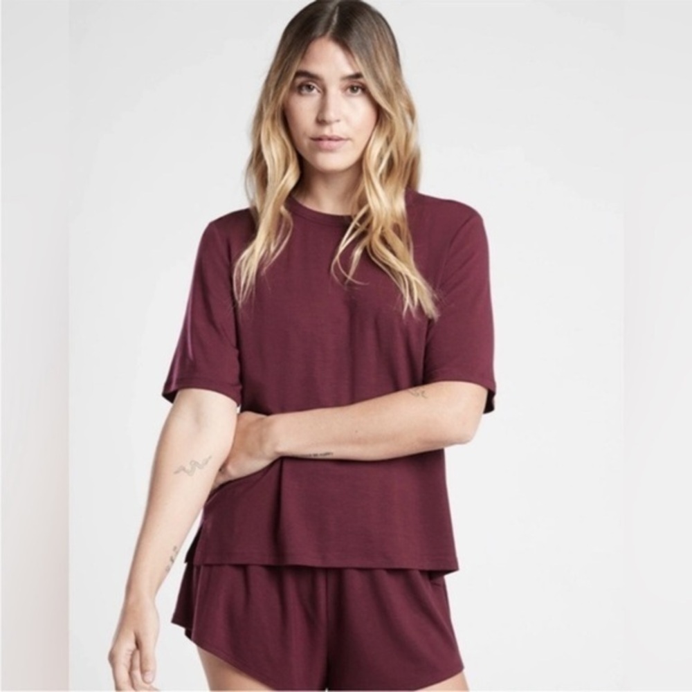 Athleta Nighttime Bliss Sleep Tee Women M Deep Burgundy Pajama Top